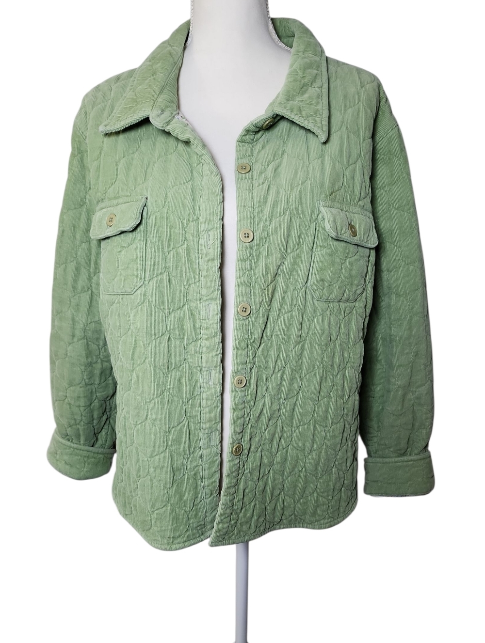 Vintage Fieldgear Women Green Quilted  Jacket With Flower Iining Cottage Size XL
